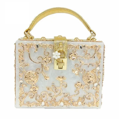 Luxury Designer Shimmer Acrylic Box Glitter Rhinestones Diamond Evening Bag Wedding Party Clutch Purse Shoulder Messenger Bag