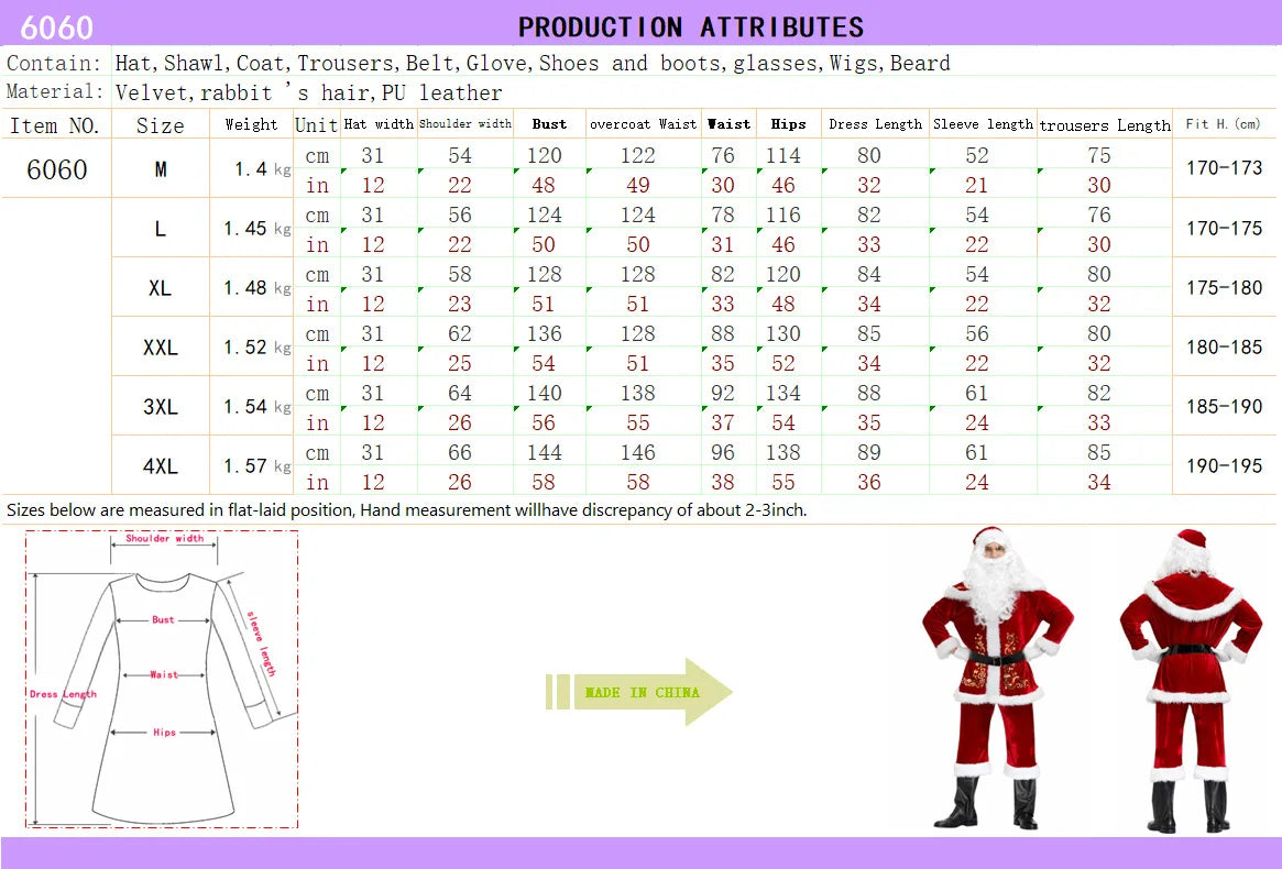 2024 New Man Santa Claus Suit Adult Christmas Cosplay Costume Red Deluxe Velvet Fancy 8pcs Set Xmas Party Family Costume Outfits