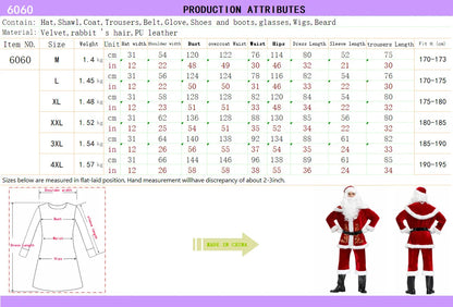 2024 New Man Santa Claus Suit Adult Christmas Cosplay Costume Red Deluxe Velvet Fancy 8pcs Set Xmas Party Family Costume Outfits