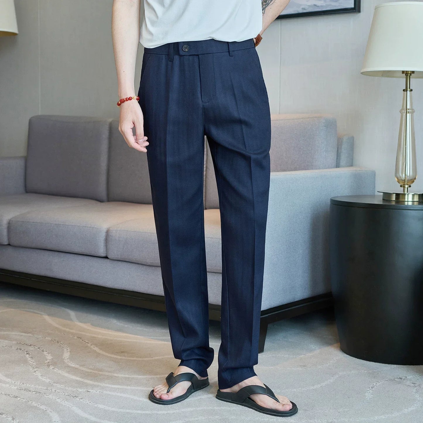 Summer New Linen Breathable Trousers High Quality Fashion Men Straight Casual Pants Men Slim Fit Solid Business Office Suit Pant