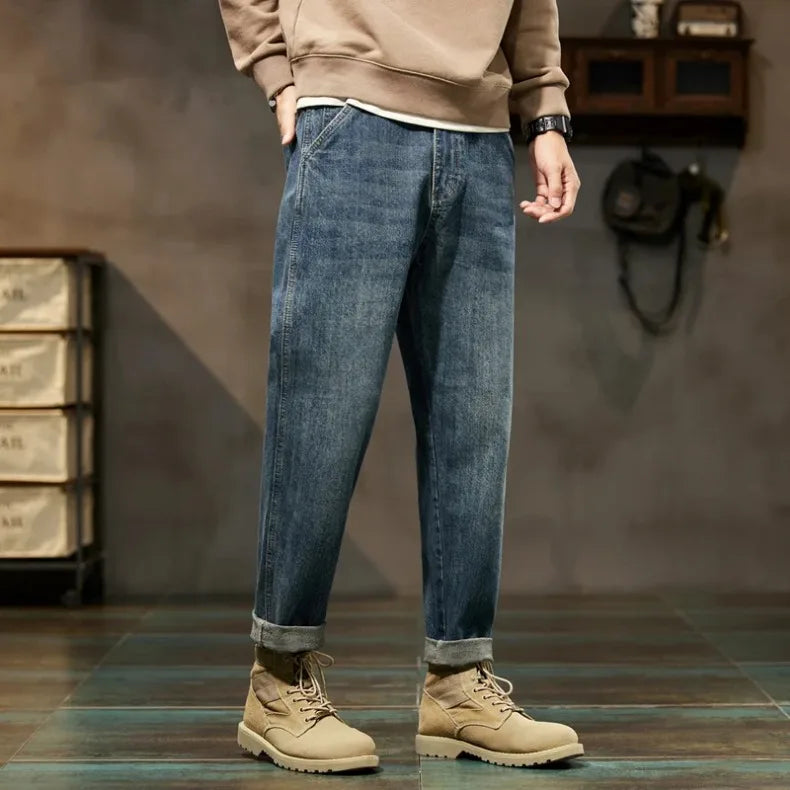 2025 Autumn and Winter New Loose and Versatile Harem Pants Retro Simple Fashion Solid Color Comfortable Versatile Jeans for Men