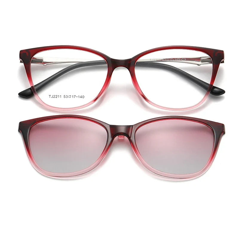 New Women's Cat Eye Polarized Sunglasses with Magnetic Clip Customizable Myopia Prescription Lens Reading Glasses
