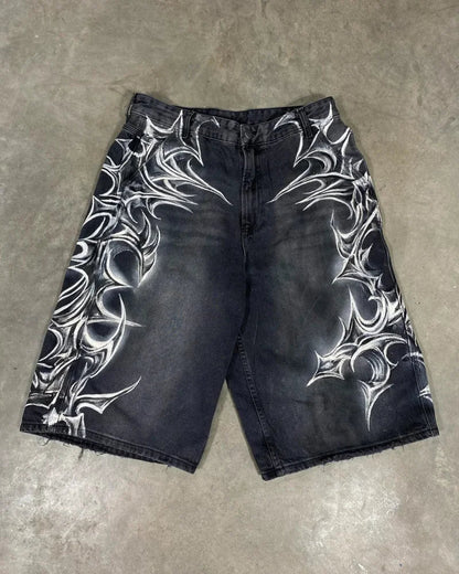 Cowboy shorts with rivet design and street wing pattern fashionable high waisted wide leg pants for Y2K knee length pants