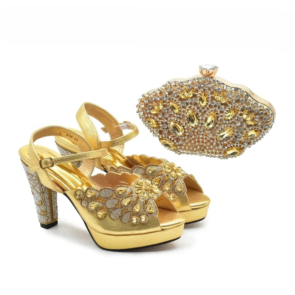 New Arrival Luxury Italian Shoes and Bag Set for Women Ladies Shoe and Bag Set Latest Designers Diamond Pumps Shoes and Bags
