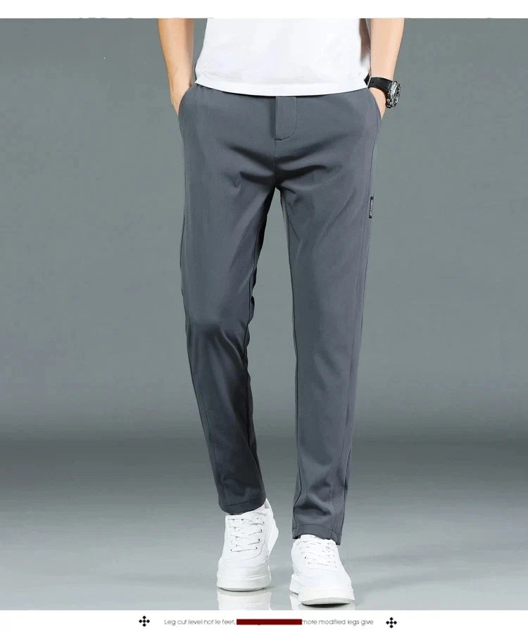 2026 Summer New Thin Ice Silk Stretch Men's Pants Casual Elastic Waist Smooth Trouser Pants Male Brand Clothing 5 Colour