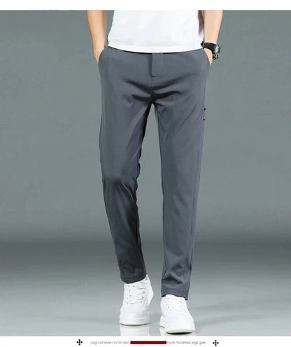 2026 Summer New Thin Ice Silk Stretch Men's Pants Casual Elastic Waist Smooth Trouser Pants Male Brand Clothing 5 Colour