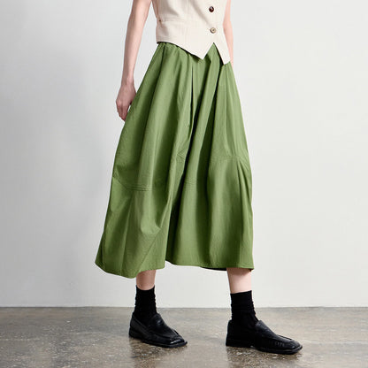 Women's A-Line Bud Skirt 2026 Summer New Split Detail Retro Puff Midi Skirt, Lightweight Outdoor Wear
