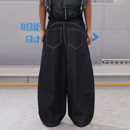 Street Retro Men's Jeans Straight Leg Pants Airplane Buckle Baggy Silhouette Curved Knife Jeans High Waisted Casual Denim Pants