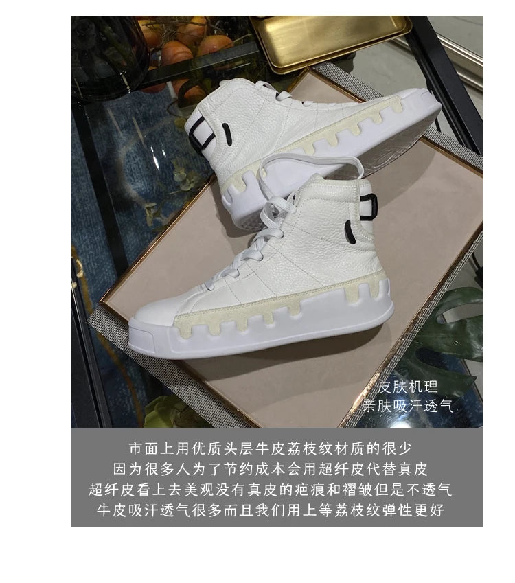 American European Fashion Casual Shoes Men High-top Sneaker Boots Cowhide Comfortable Leather Ankle Boots Lace-up Flat Trainers