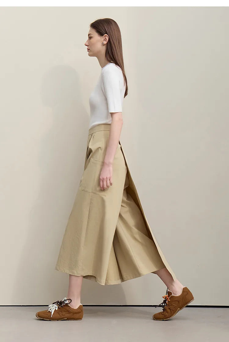 Women's A-Line Skirt 2026 Summer New Textured Relaxed Pocket Midi Culottes Versatile Casual Style Skirt For Women 12622124