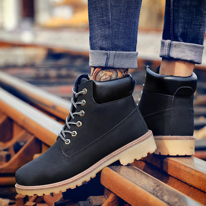 Designer Leather Mens Spring Fall Ankle Boots Trekking Yellow Coffee Designer Tactical Boots Outdoor for Men Work Shoes Sneakers