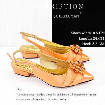 2025 New Summer Collection Stylish Italian Women’s Shoes and Bag Set Gold Colour Comfortable Low Heels With Rhinestone