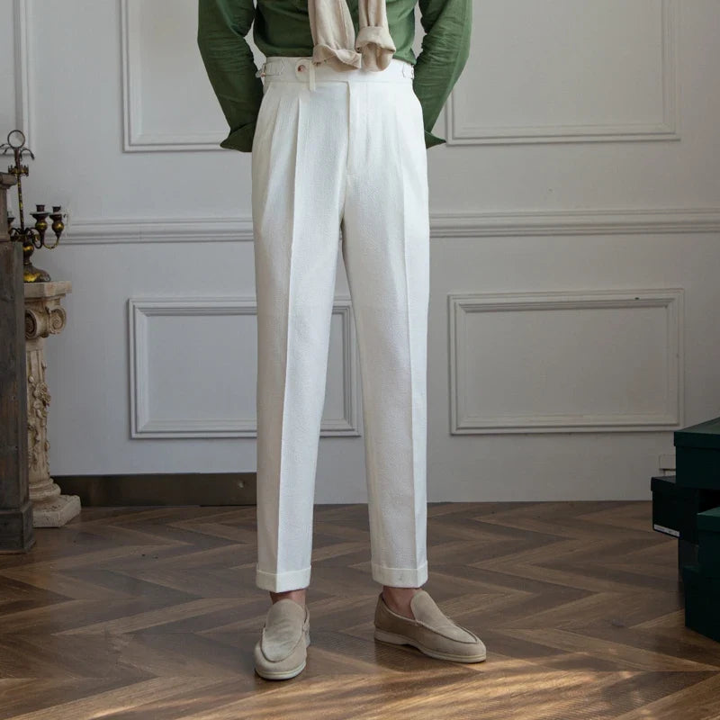 Deer Sanxian Business Men's Summer Bubble Gauze Naples High Waist Straight Pants Japanese Breathable Casual Pants