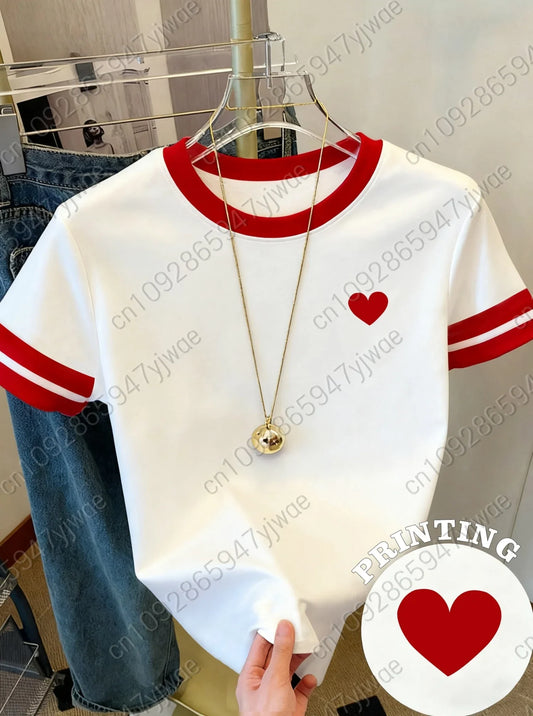 Womens Short Sleeve Valentines Day Edition Red Heart Print T-Shirt Girl Round Neck Tee Outdoor Sports plus-size women's clothing