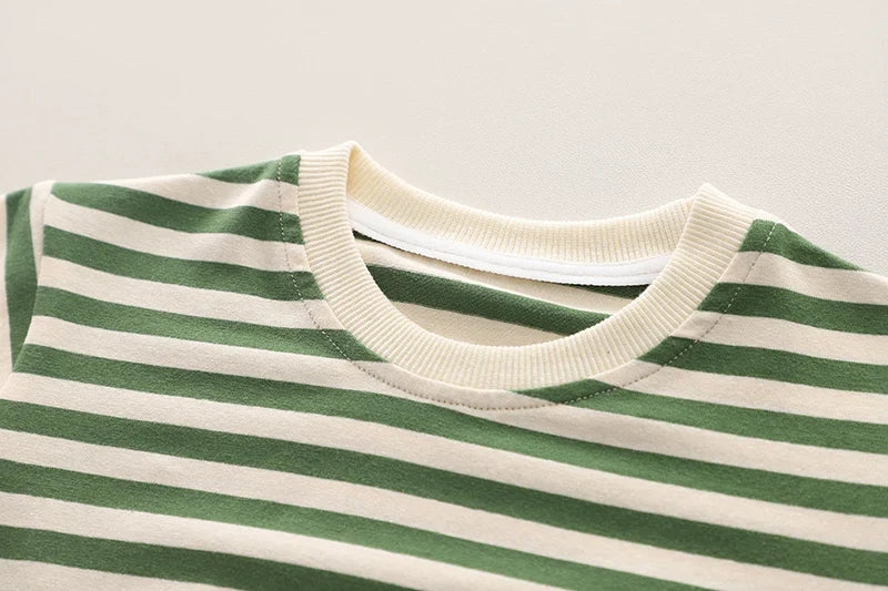 New Kids Baby Boys Girls Clothes For Summer Children Cartoon Striped T-Shirt Bib Pants 2Pcs/Set Toddler Fashion Tracksuits
