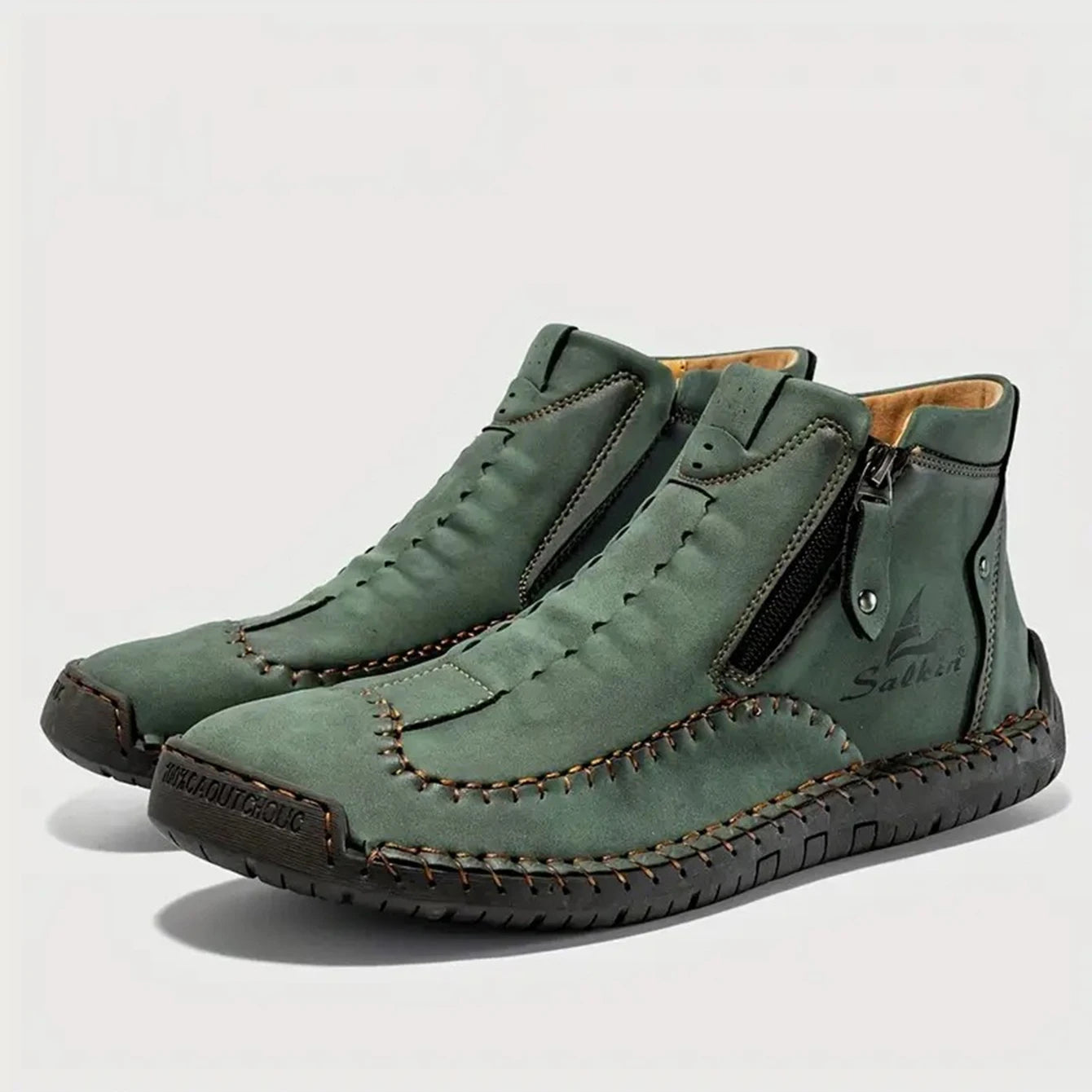 Men's Hand-Sewn High-Top Boots, Fashionable Side-Zip Casual Shoes, All-Season Outdoor Boots, Large Size Men's Shoes, Comfortable Bare Boots