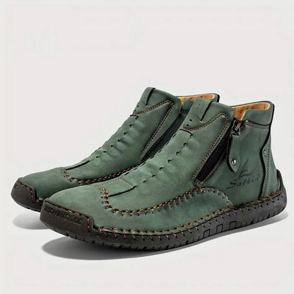 Men's Hand-Sewn High-Top Boots, Fashionable Side-Zip Casual Shoes, All-Season Outdoor Boots, Large Size Men's Shoes, Comfortable Bare Boots