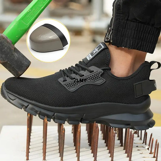Black Safety Shoes Men Steel Toe Sneakers Lightweight Puncture Proof Work Safety Boots Man Breathable Working Shoes Anti-smash