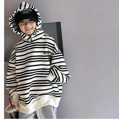 Spring Autumn School Kids 2PCS Tracksuit Boys Loose Striped Sweatshirt+Gray Sweatpant Workout Sets Child Jogger Outfits 9-16 Yr