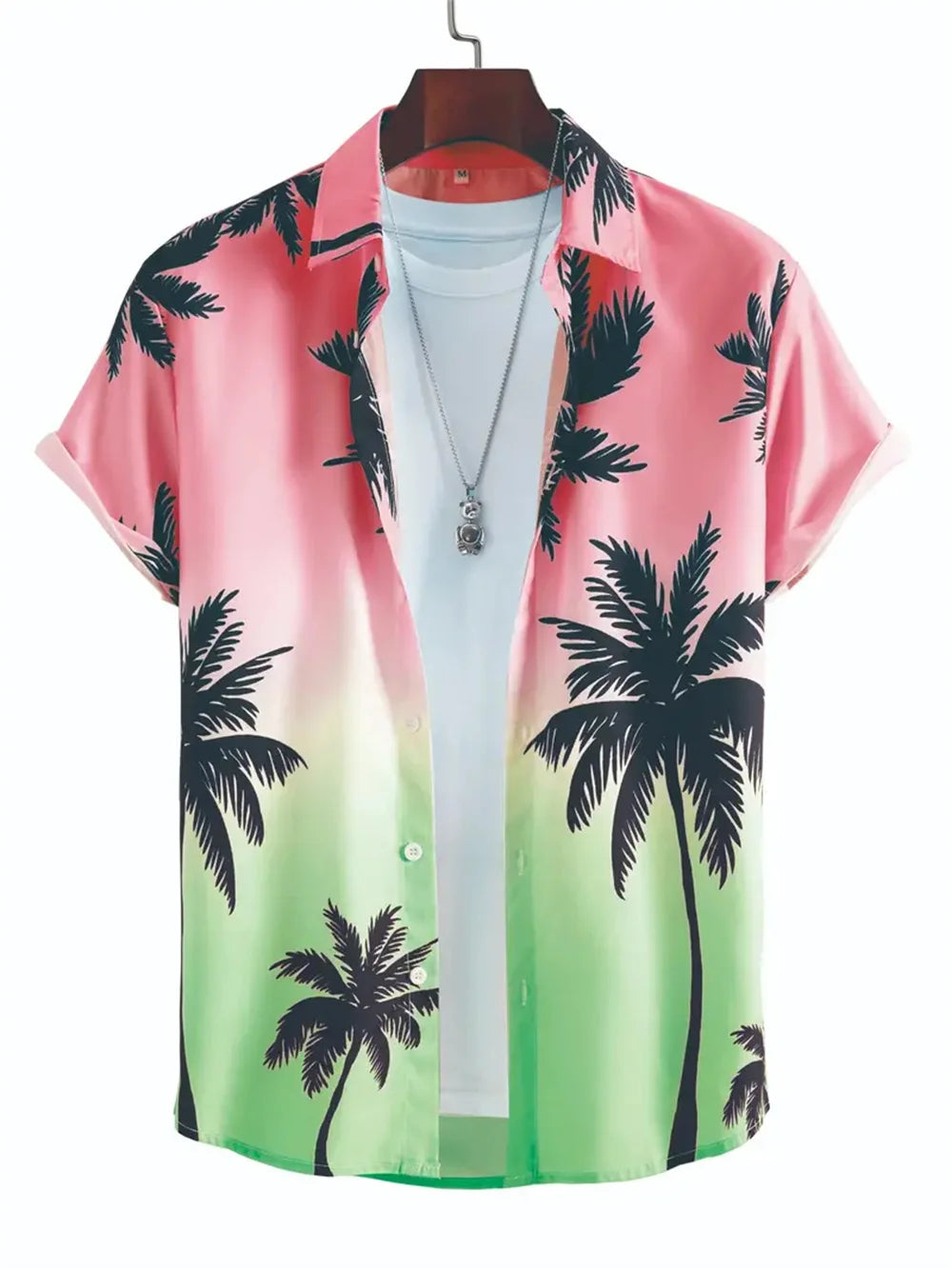 Hawaiian Shirt Man 3D Coconut Tree Gradient Pattern Casual Shirt Harajuku Fashion Oversized Top Funny Print Pink Men's Clothing