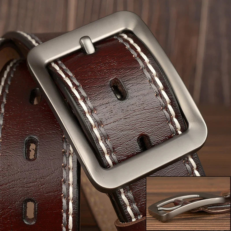 3.8CM Fashion Men Belts Genuine Leather Luxury Designer Vintage Thread Waist Belt For Jeans Cinturon Cowboy Hombre Dropshipping