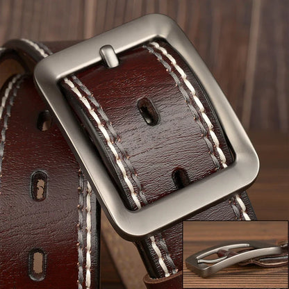 3.8CM Fashion Men Belts Genuine Leather Luxury Designer Vintage Thread Waist Belt For Jeans Cinturon Cowboy Hombre Dropshipping