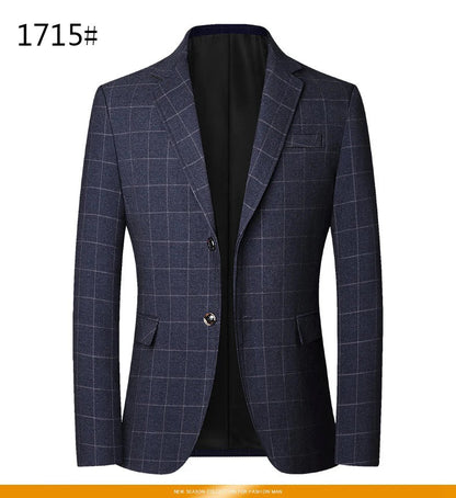 2025 Spring  Autumn New Blue Checkered Non-iron Suit Jackets for Men,black Light Business Casual Men Blazer Slim Fit, Asian Size