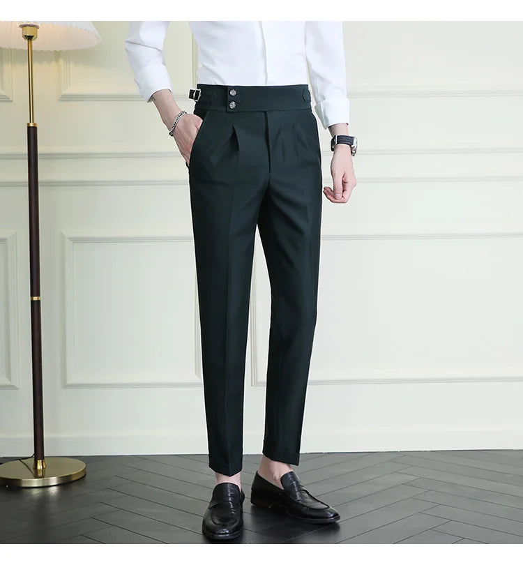 High Quality Italian Style High-waisted Suit Pants Fashion Neapolitan Men's Slim Fit Business Office Social Wedding Trousers