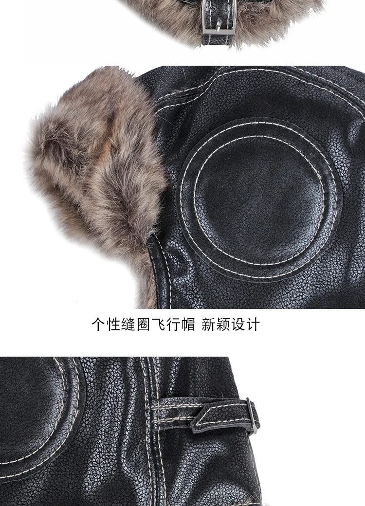 Russian Trapper Soviet Ushanka Bomber Hat Knitted Leather Earflap Fur Lined Winter Cap for Men Women