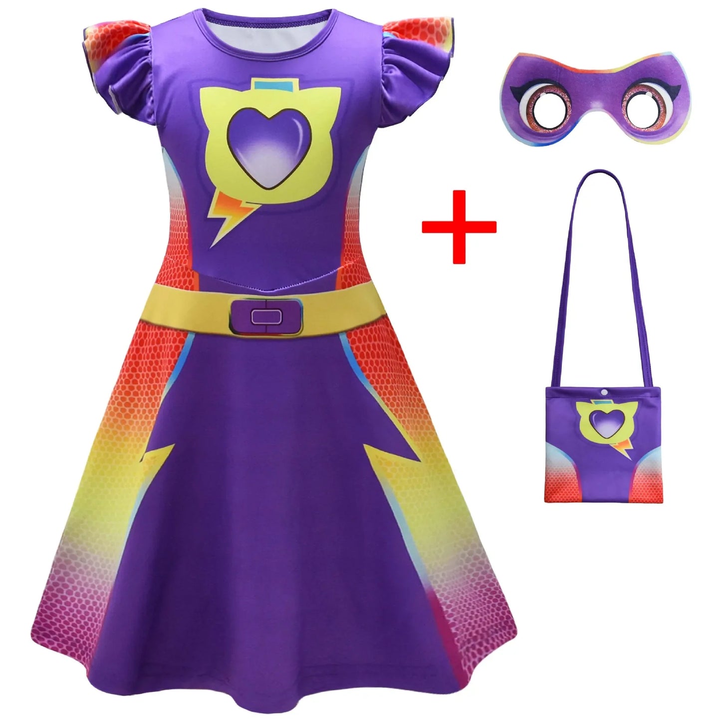Children's SuperKitties Dresses Super Kitties Cosplay Costume Girls Flying Sleeves A-Line Dress Bag Mask Carnival Birthday Gift