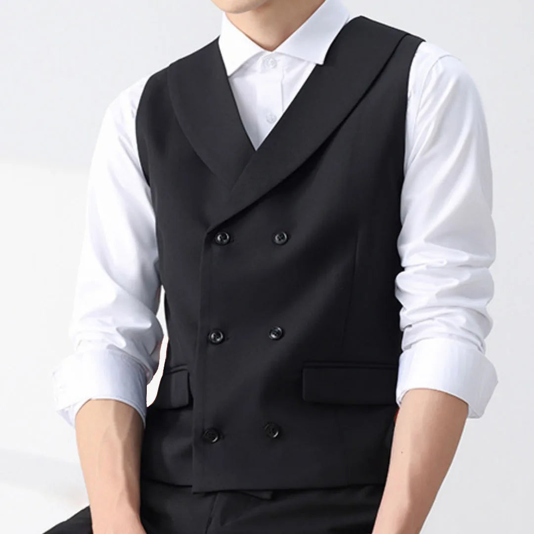 Men Vest Gray Solid Double Button With Lapel Waistcoat For Wedding Banquet Business Party Office Work Casual Men Suit Vest