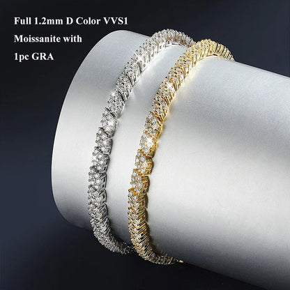 Rhombus Shape Full 1.2mm D Color Moissanite Tennis Bracelet For Women 925 Silver Plated 18k Diamond Link Chain Bracelets