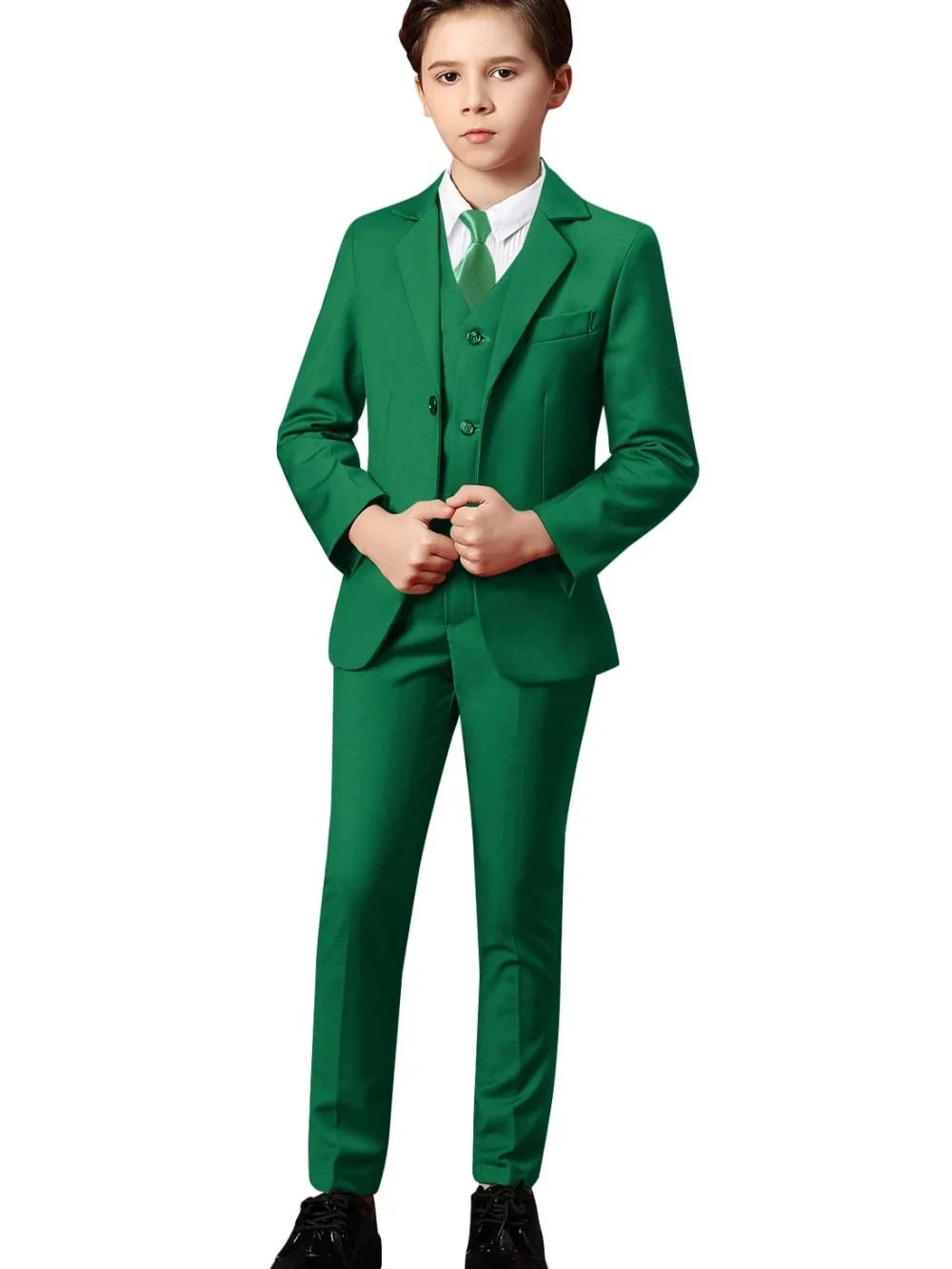 Boys Solid Suit Set 3 Pieces Perfect For Parties Smart Elegant Notched Lapel Kids Suits Wedding Ring Bearer Outfit 2-20T