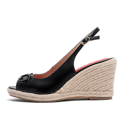 sandals summer women's casual shoes Gold INITIALS INSIGNIA PU LEATHER WEDGES Luxury brand wedge shoeses