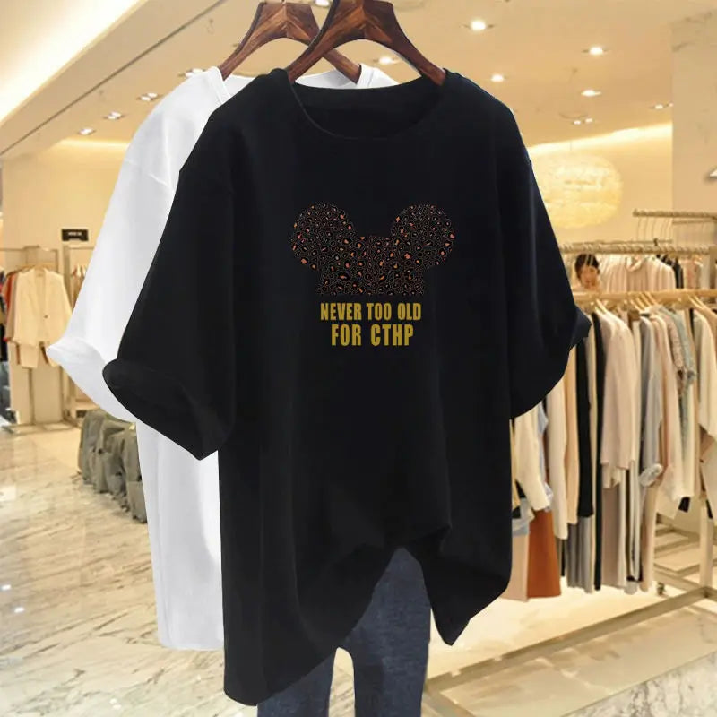 Summer Pure Cotton Fashion Letter Printing T-shirts Women Casual Oversized O-neck Short Sleeve Top Tee Basic Pullovers M-6XL