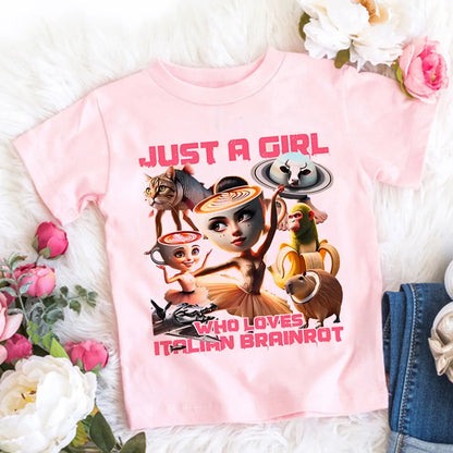 Italian Brainrot T-Shirt Kids Cartoon Anime Print Clothes Round Neck Basic Boys Tops Absorbent Casual Shirts Gift