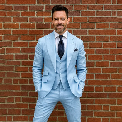 3 Pieces Linen Men Suits Custom Made Tuxedo Separates Blazer with Vest Pants For Summer Party Beach Wedding Guest Suit for Man