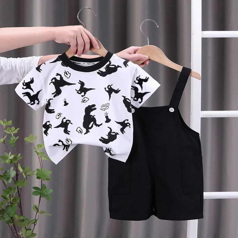 Children Summer Baby Boys Girls Clothes Suit Fashion Cartoon T-Shirt Bib Pants 2Pcs/Set Toddler Casual Costume Kids Tracksuits