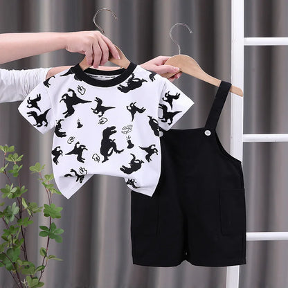 Children Summer Baby Boys Girls Clothes Suit Fashion Cartoon T-Shirt Bib Pants 2Pcs/Set Toddler Casual Costume Kids Tracksuits