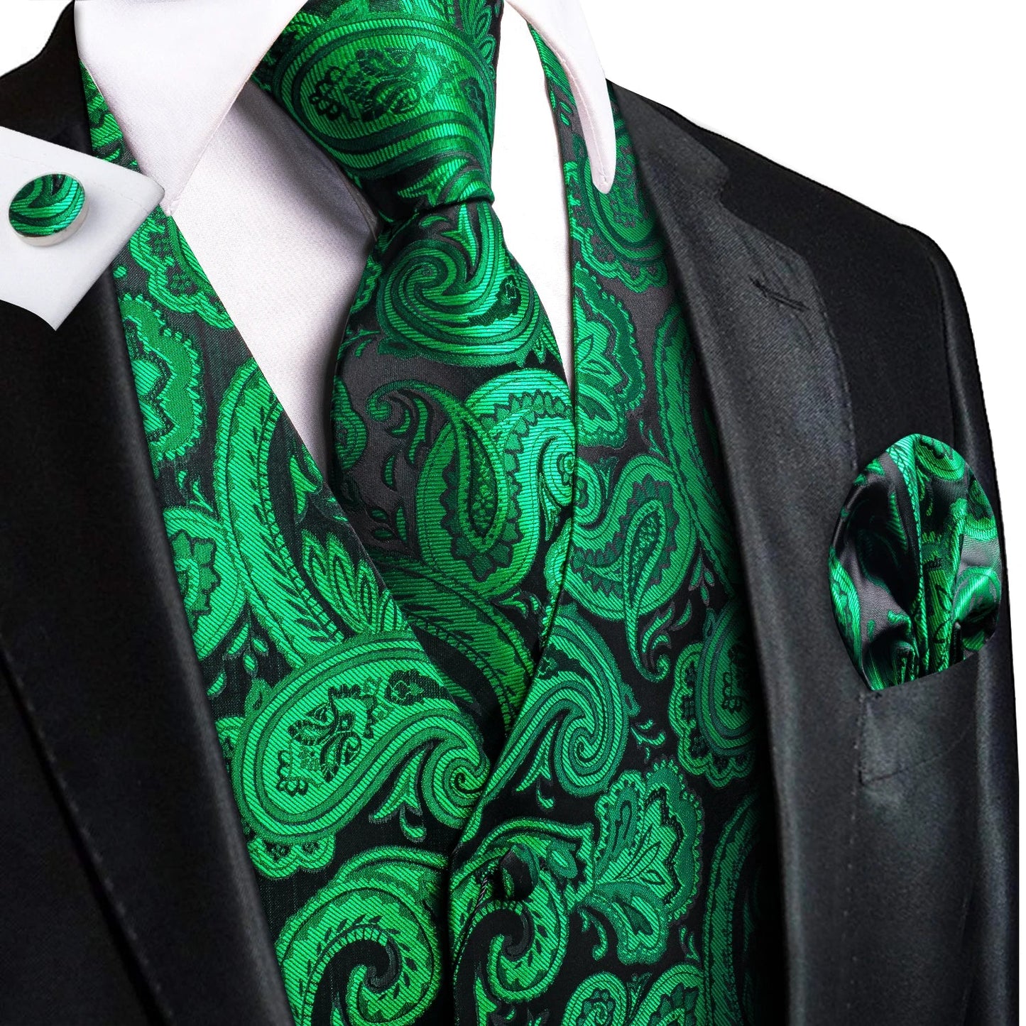 Green Mint Purple Mens Silk Vest Tie Jacquard Autumn Spring Suit Waistcoat Jacket Necktie Hanky Cufflinks for Men Wedding