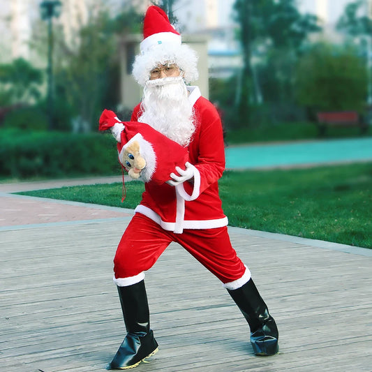 Santa Claus Clothes New Year Christmas Eve Party Men Santa Velvet Suit Outfit Adults Xmas Cosplay Costume
