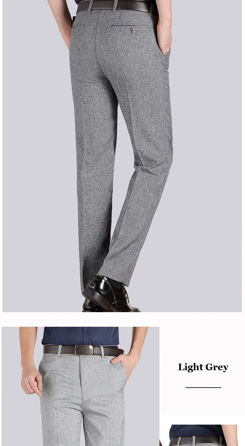 Mens Autumn Thick Summer Thin Business Pants Loose Male Pant High Waist Straight Trousers Casual Fashion Pant Plus Size 28-40