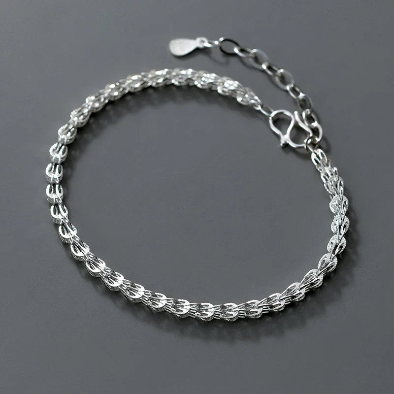 Real 925 Sterling Silver Simple Hollow out Fashion Bracelet Chain For Women Valentine's Day Party Gift Female Jewelry