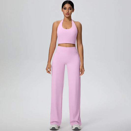 2Pieces Breathable Summer Workout Top Pants Yoga Set Yoga Underwear With Chest Pad Quick Drying Push Up Pencil Pants Yoga Set