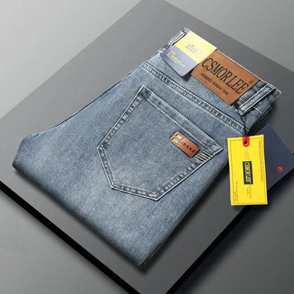 Cotton Stretch Jeans Business Casual Men's Thin Denim Jeans Grey Spring Summer Brand New Fit Straight Lightweight