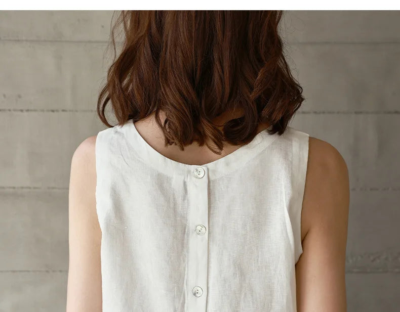 Chic Front And Back Two Wear Women Linen Tank Top 2026 Summer New Casual Short Loose 100% Linen Sleeveless Crop Tops