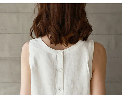 Chic Front And Back Two Wear Women Linen Tank Top 2026 Summer New Casual Short Loose 100% Linen Sleeveless Crop Tops