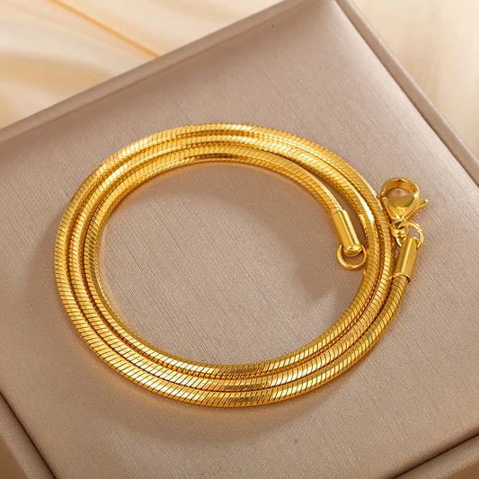Luxury 24K 9999 Pure Gold real gold Snake Bone Chain Necklace Women Simple All-match Pendant Clavicle Chain