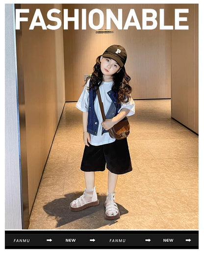 British Style Children's Sandals Girl 2024 Summer Kids Hollow-out Beach Shoes Fashion Causal Girls High-top Simple Roman Sandals