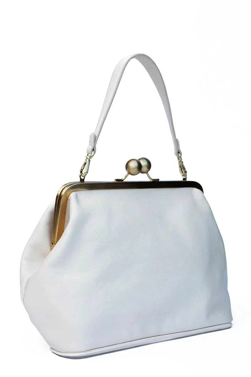 LOST IN VINTAGE Artificial Leather Bag Large Balls Bronze Kiss-lock Large Clutch Handbag Proudly Carried In Hand 35x30x20cm